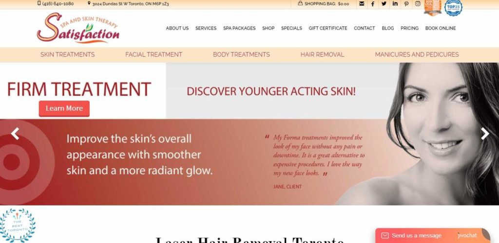 Satisfaction Spa and Skin Therapy's Homepage