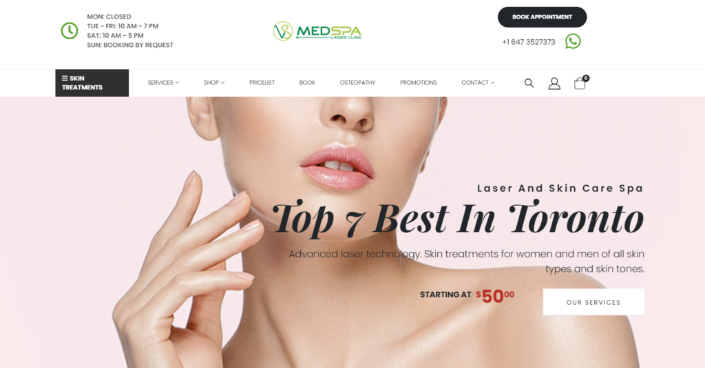 VS Medspa Laser Clinic's Homepage