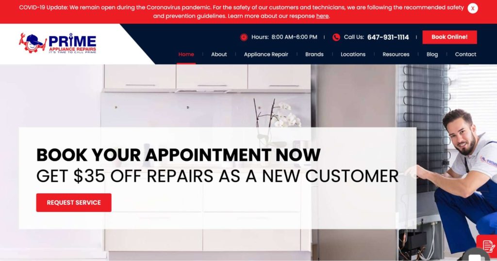 Prime Appliance Repairs' Homepage