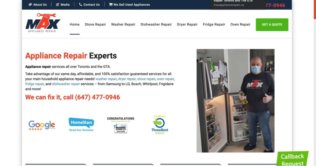Max Appliance Repair's Homepage