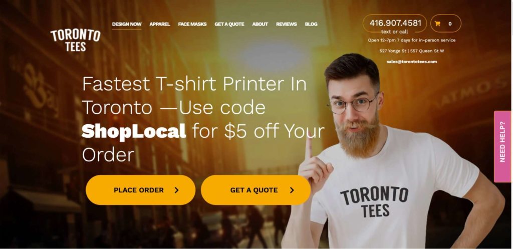 Toronto Tees Custom Printed T-shirts and Face Masks' Homepage