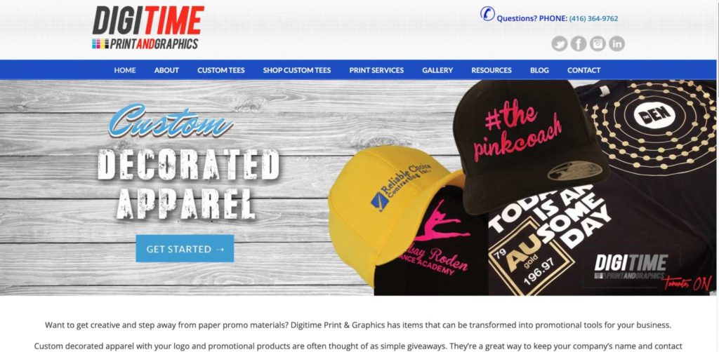 Digitime Custom Tees' Homepage