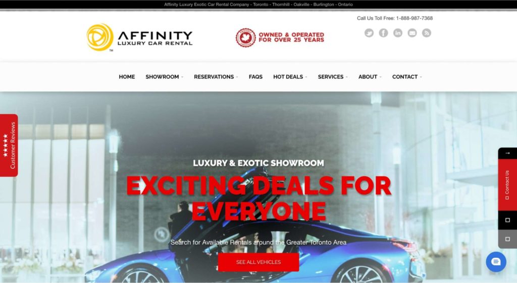 Affinity Luxury Car Rentals Homepage