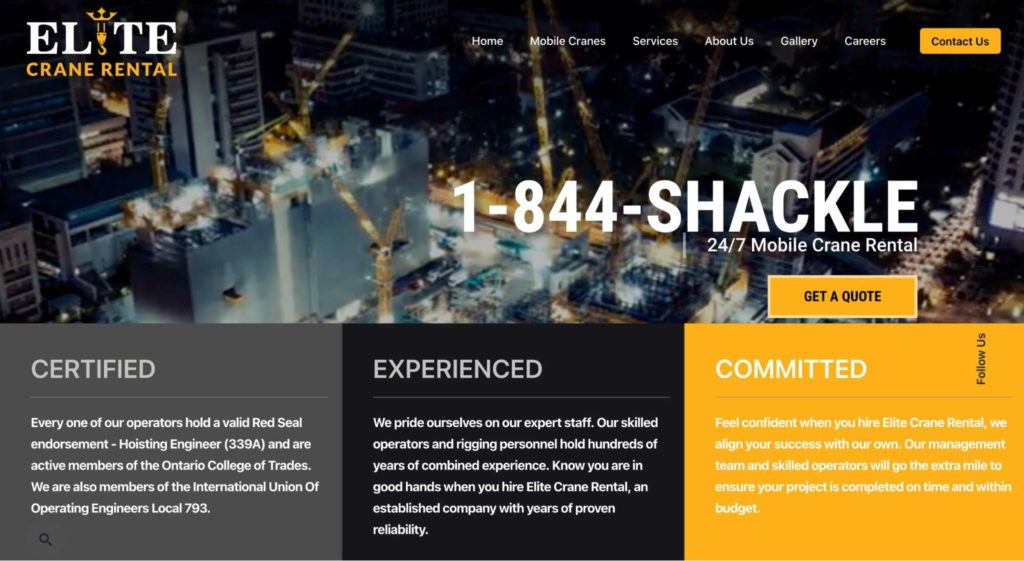 Elite Crane Rental Homepage