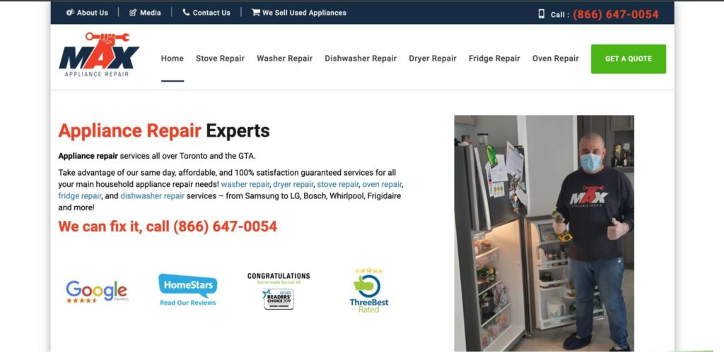 MAX Appliance Repair Homepage