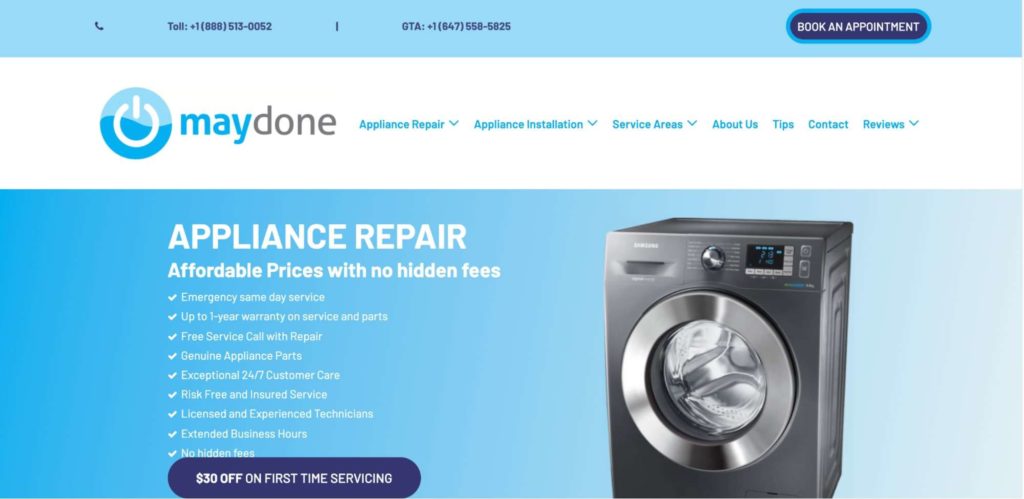 Maydone Appliance Repair Homepage