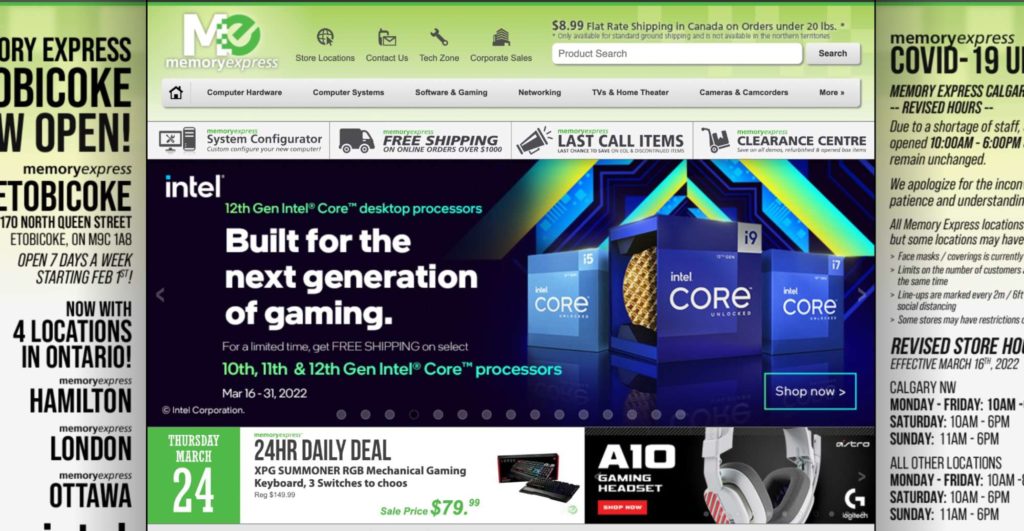 Memory Express Homepage