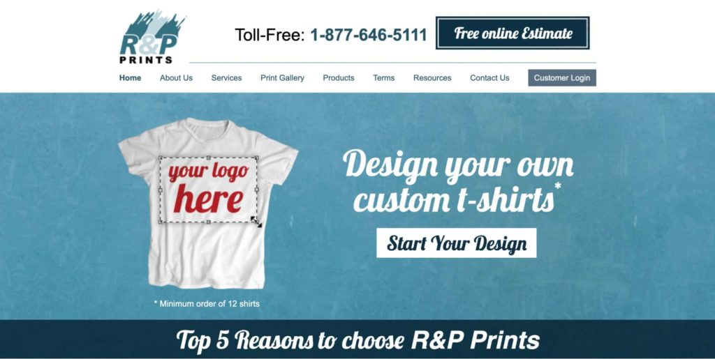 R&P Prints Screen Printing Services Homepage