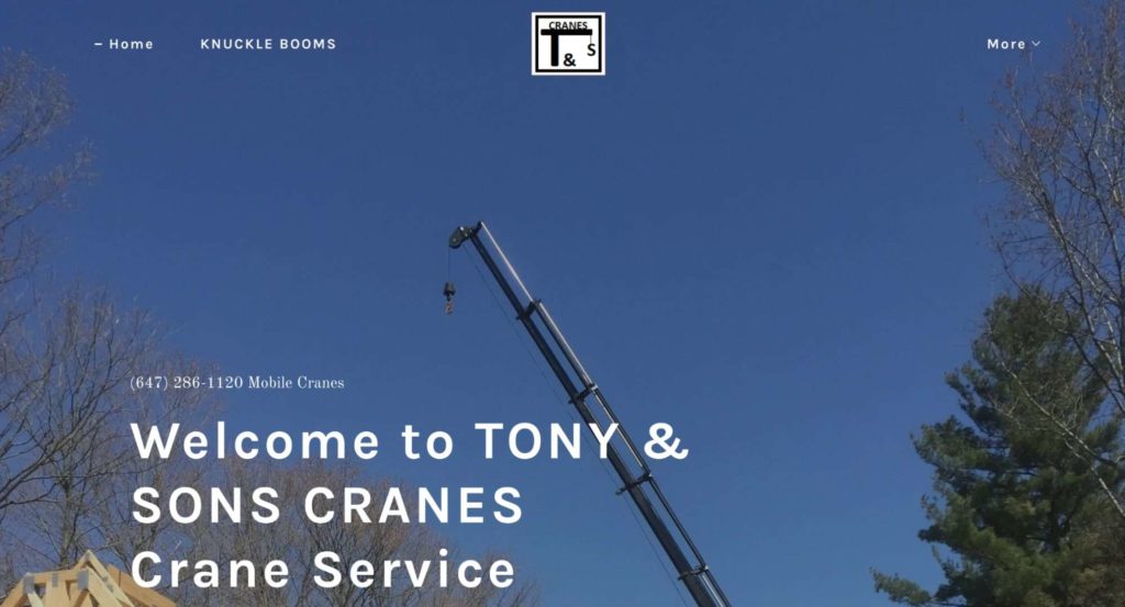 TONY & SONS CRANES Homepage
