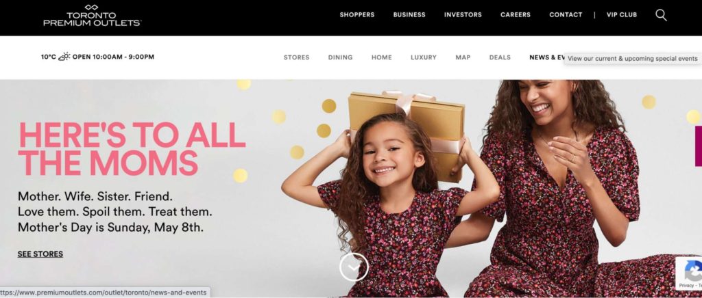 Toronto Premium Outlets homepage