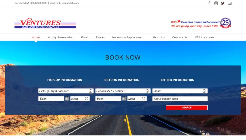 Ventures Car and Truck Rentals Homepage