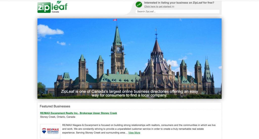 Zipleaf Canada Homepage
