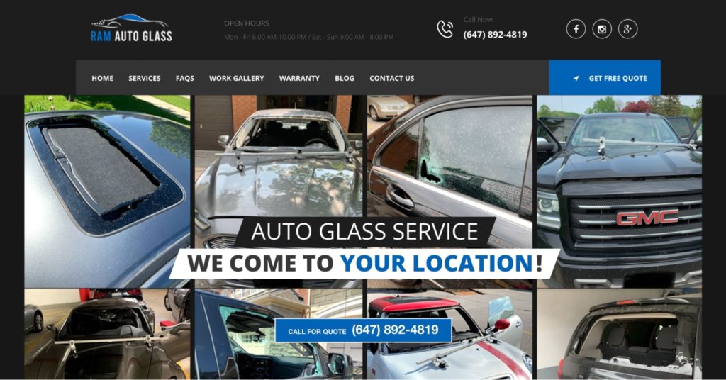 Ram Auto Glass Homepage