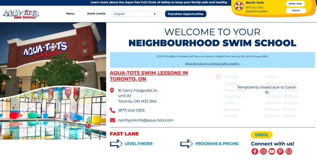 Aqua-Tots Swim Schools homepage