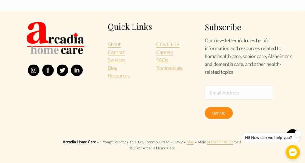 Arcadia Home Care homepage