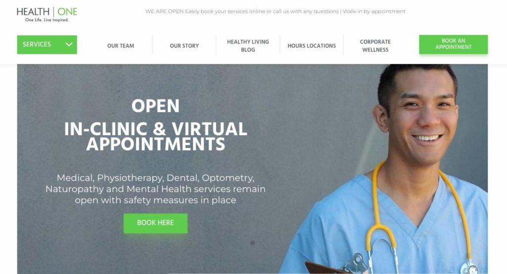 HealthOne homepage