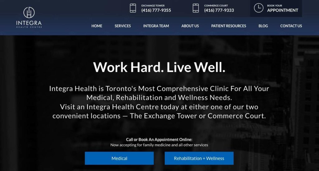 Integra Health Centre homepage