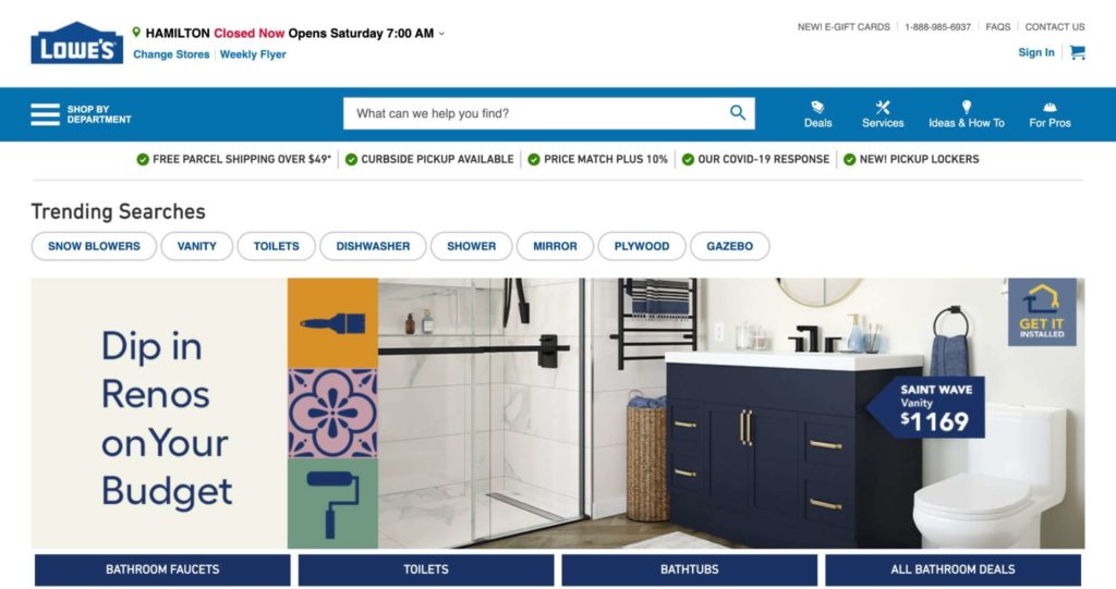 Lowe's Home homepage