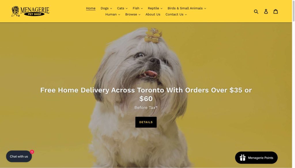 Menagerie Pet Shop Homepage