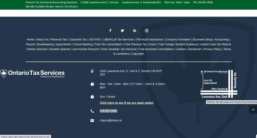 Ontario Tax Services homepage