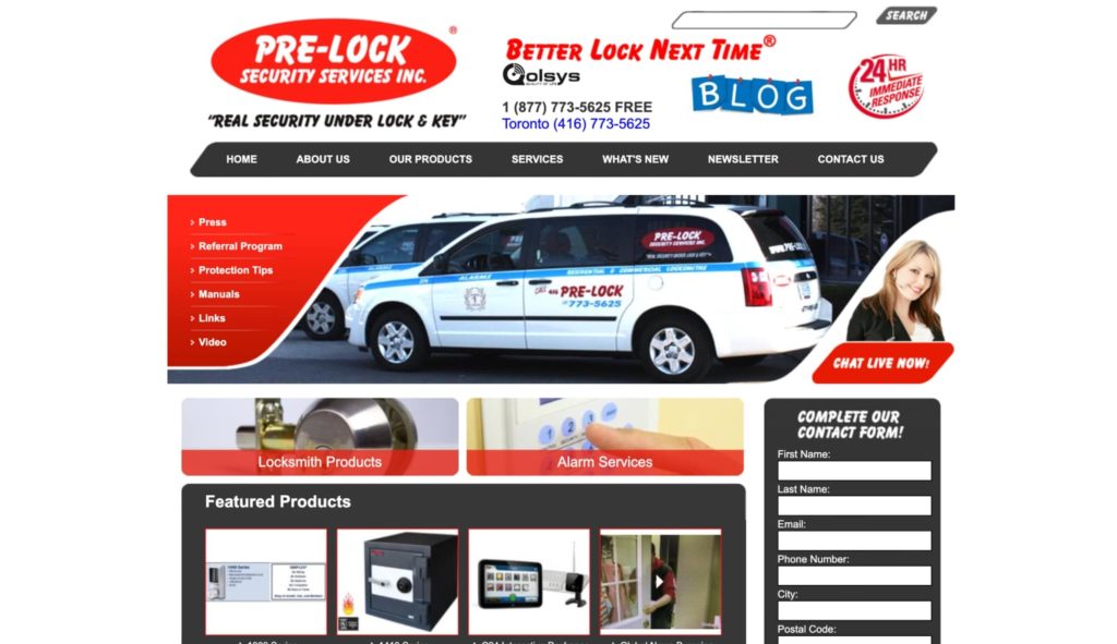 Pre-Lock Security Services Inc. Homepage