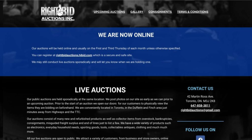 Right Bid Auctions Homepage