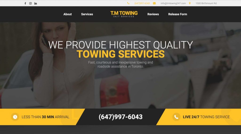 T.M. Towing homepage