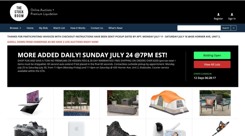 The Stock Room Auctions Homepage