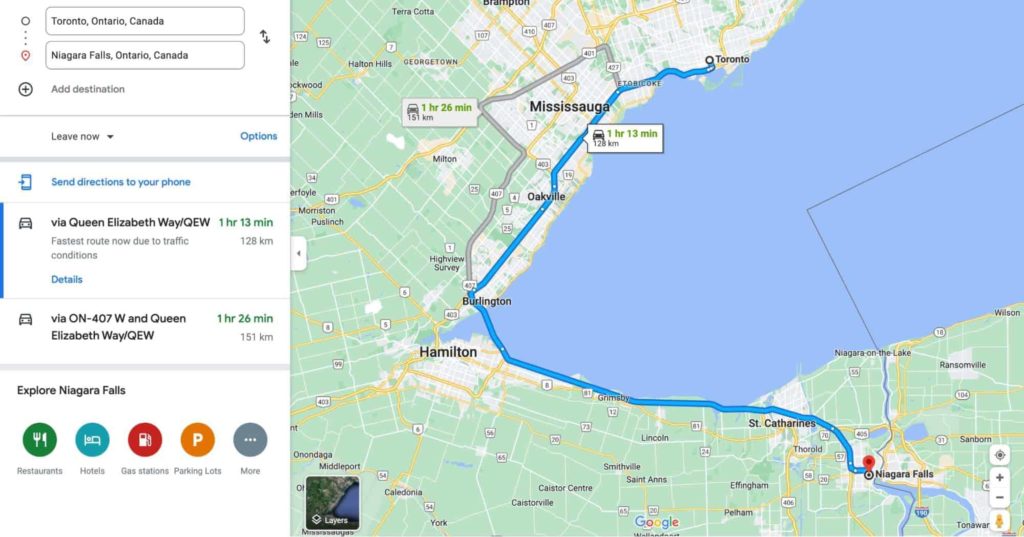 How do you travel from Toronto to see Niagara Falls