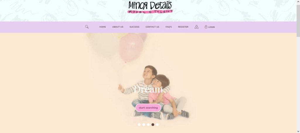 Minor Details Model & Talent Agency Homepage
