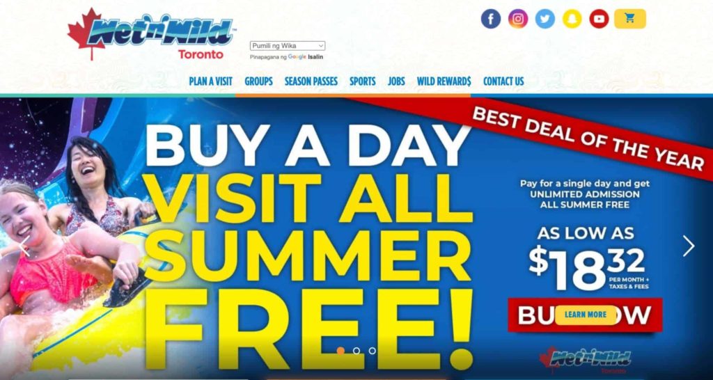 Wet n’ Wild Toronto Homepage