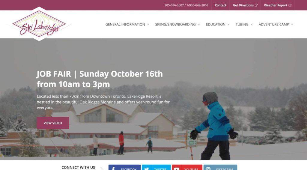 Lakeridge Ski Resort Homepage