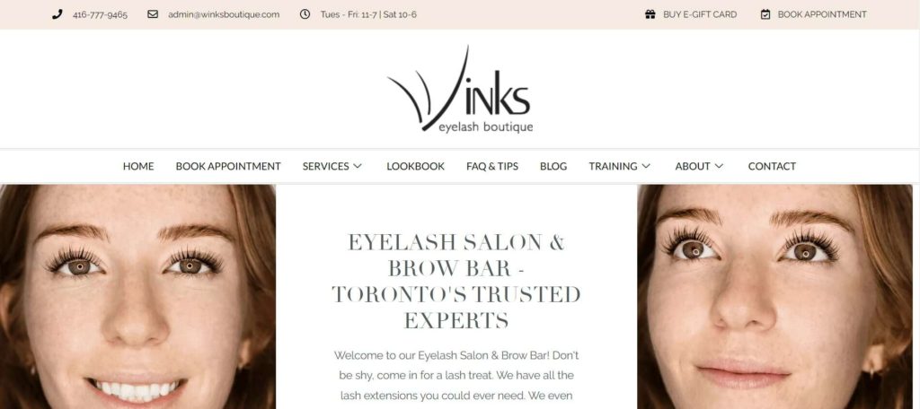 Winks Eyelash Boutique Homepage