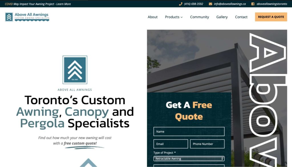 Above All Awnings Homepage