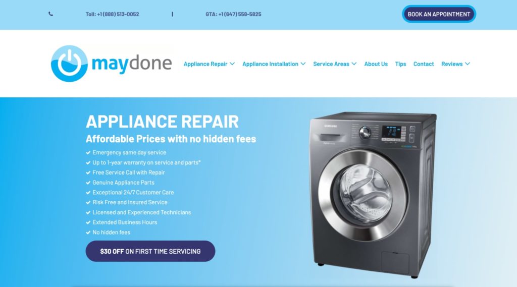 Maydone Appliance Repair's Homepage