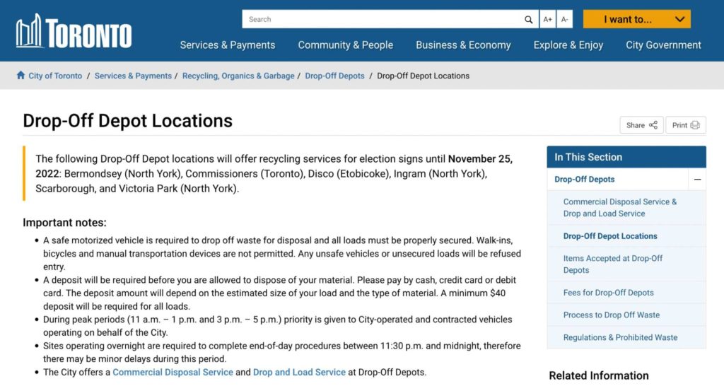 Toronto Household Hazardous Waste Drop-off Depot's Homepage