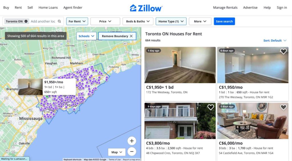 Zillow's Homepage