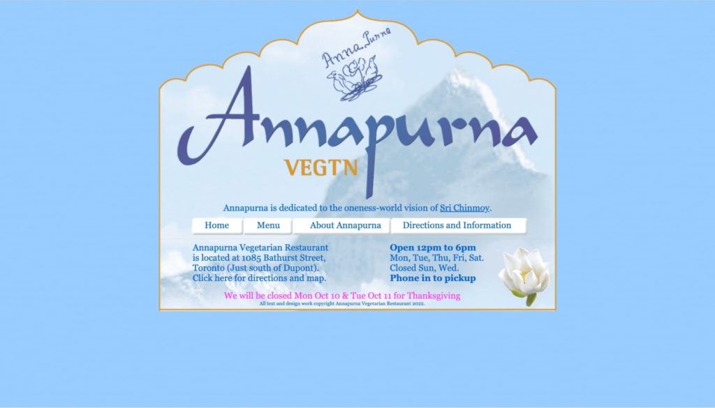Annapurna Vegetarian Restaurant's Homepage