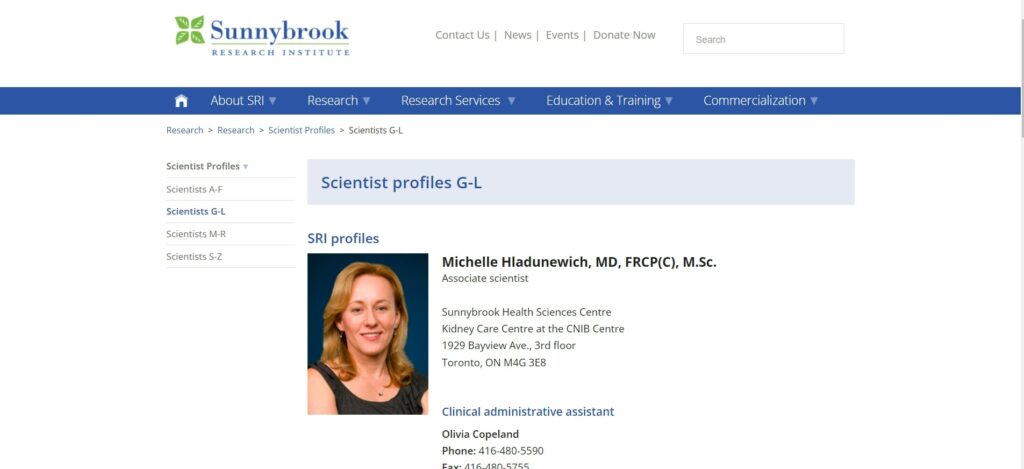 Dr. Michelle Hladunewich – Sunnybrook Health Sciences Centre's Homepage