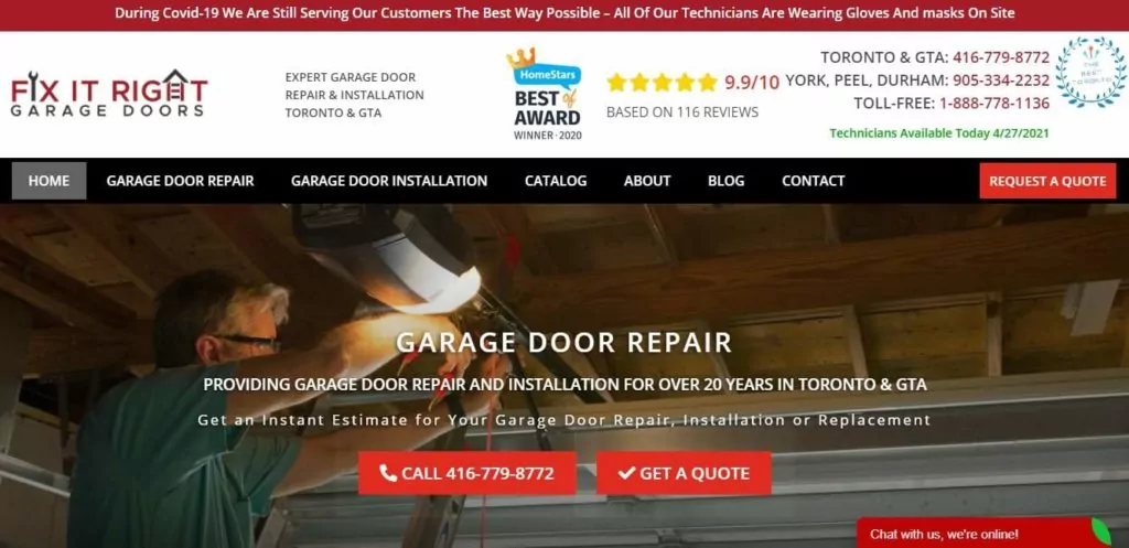 Fix It Right Garage Doors' Homepage