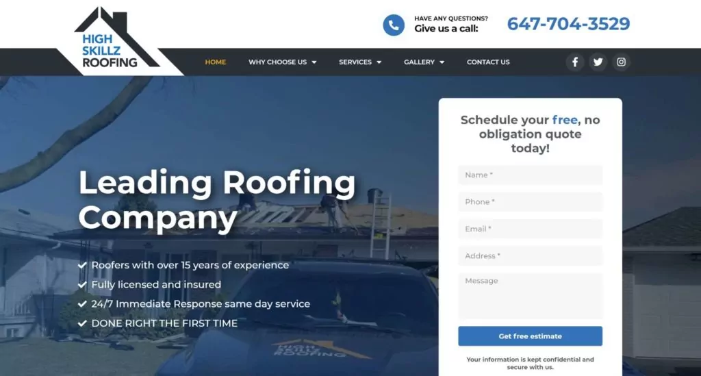 High Skillz Roofing Inc.'s Homepage
