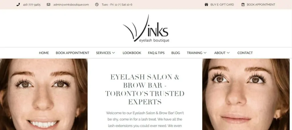 Winks Eyelash Boutique Homepage
